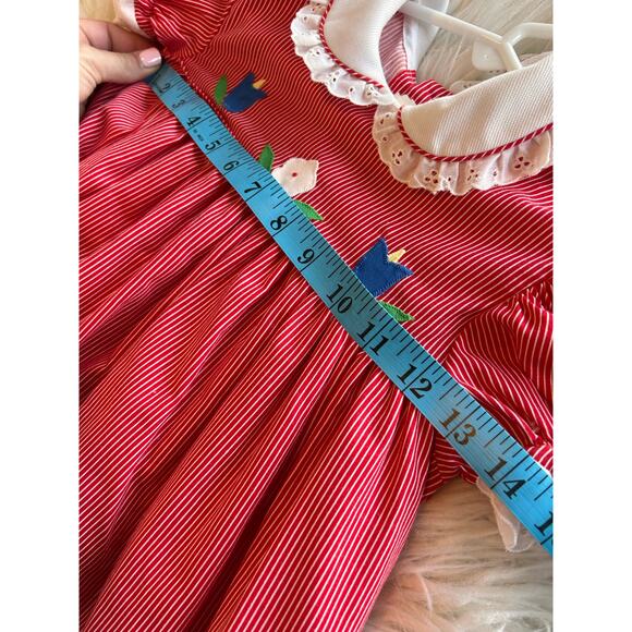 Vintage Jayne Copeland‎ Girls Striped Puff Sleeve Shift Dress Red White Size 6X - Picture 11 of 12